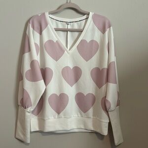 White and pink heart long sleeve top